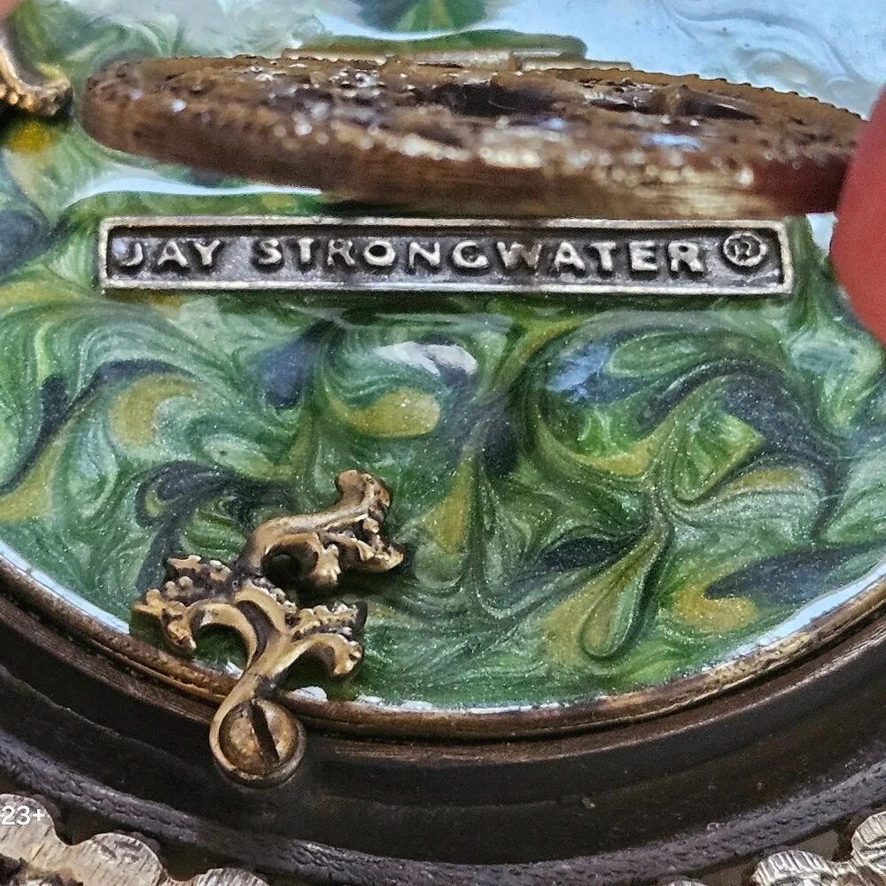 RARE JAY STRONGWATER GREEN SWIRL MARBELIZED PAVE CRYSTAL EDGE JEWEL ENAMEL FRAME